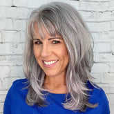 Salt and Pepper Wigs with Bangs 100% Real Human Hair for Caucasian Women